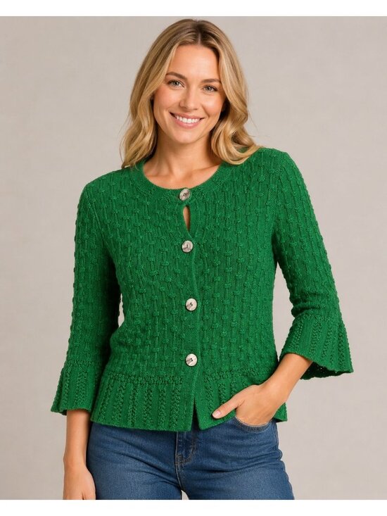 Jones New York Sweaters - Jones Women's New York Green Textured Knit Button Cardigan Classic PL